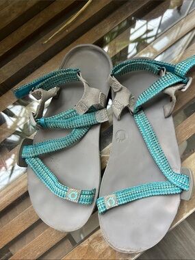 Women's Teal Webbed Strap Sandals